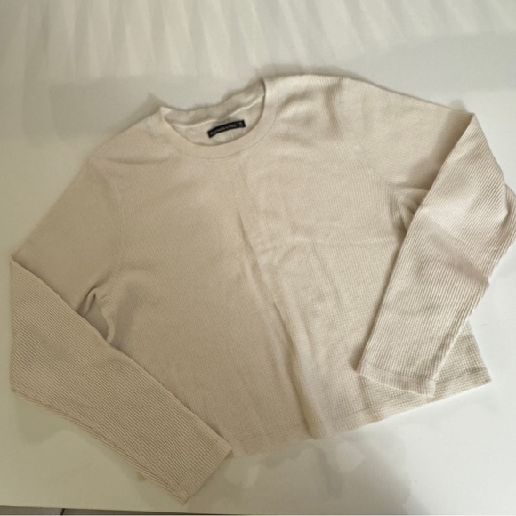 Abercrombie White Long Sleeve Waffle Crewneck Shirt - Picture 2 of 4